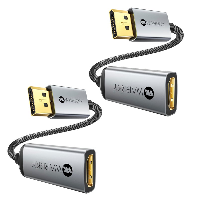 WARRKY DisplayPort to HDMI Adapter 2-Pack (4K, UHD), [24K Gold-Plated, Slim Aluminum Shell] Display Port to HDMI/DP to HDMI Adapter for Lenovo, DELL, HP, ThinkPad, GPU, AMD, NVIDIA&More - Image 1